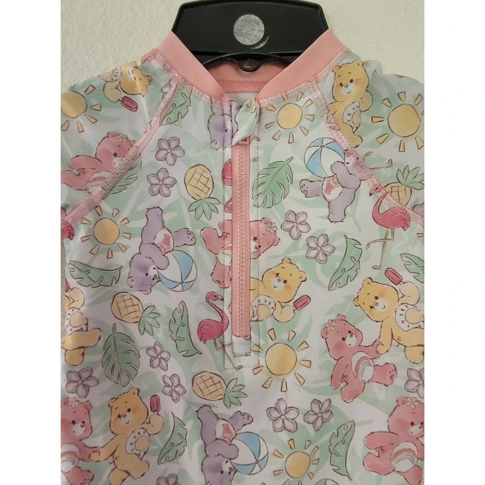 Care Bears Baby Pink Tropical Ruffle Back Rash Guard Swimsuit 6-9 Months #9